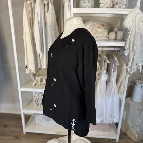 Lauriejo handmade women’s so. XL black tunic floral, boho feminine #3634 - Picture 2 of 6